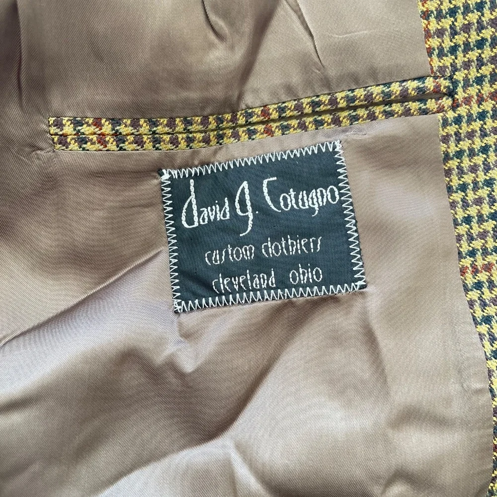 David G. Cotugno Mens 2 Button Silk Wool Blazer Jacket Beige Yellow Houndstooth - Picture 14 of 14